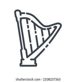 Vector line icon of a harp. Musical strings instrument web icon