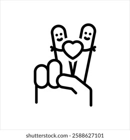 Vector line icon for heart on two finger