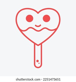 Vector line icon Heart shape Ice Cream Cone sticker Icon Illustration for valentine