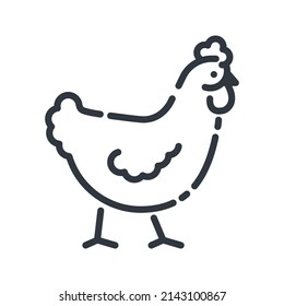 Vector line icon of a hen side view isolated on transparent background.