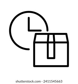 Vector line icon hours and package, time of delivery of the package to the client isolated on white background