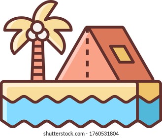 Vector line icon illustration of a camping tent on the beach