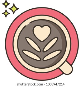 Vector line icon illustration of coffee cup latte art