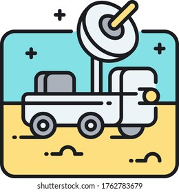 Vector line icon illustration of a lunar or moon rover. Space exploration vehicle.