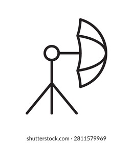 Vector line icon illustration of a photography studio lighting umbrella on a light stand.