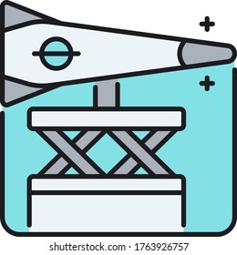 Vector line icon illustration of space catapult or mass driver. Spacecraft innovation.