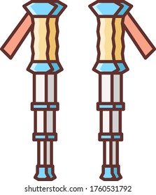 Vector line icon illustration of trekking or hiking poles. Camping and outdoor activity concept.