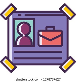 Vector line icon of job vacancy poster with photo and briefcase illustration