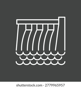 vector line icon of a large water dam for electricity generation and hydro power storage