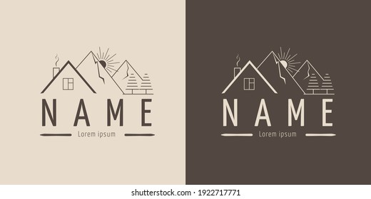 Vector line icon logo kurarta, guest house, real estate. Housing company emblem, real estate agency,