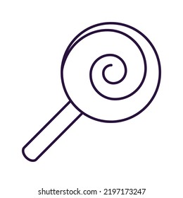 Vector line icon of lollipop or candy as symbol of Halloween. Outline sign for web sites, apps, adverts, stores. Modern minimalistic monochrome isolated image and editable stroke