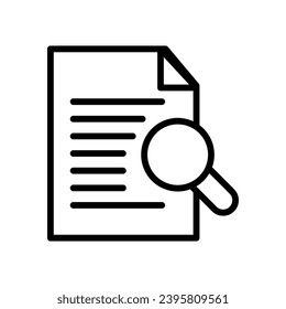 Vector line icon of a magnifying glass represents the search function on website. Find a document for a research paper and searching for information. Business file requires research and analysis 