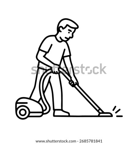 Vector line icon man cleaning a carpet with a vacuum cleaner on a white background
Vector line icon on a white background