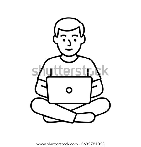 Vector line icon man with a laptop on his lap on a white background
Vector line icon on a white background