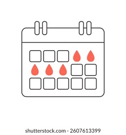 Vector line icon of menstrual period calendar for woman. Monthly cycle of menstruation in the gynecological tracker