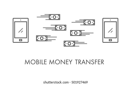 Vector line icon for mobile money transfer. Business symbol and logo.