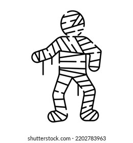 Vector line icon of mummy as symbol of Halloween. Outline sign. Modern minimalistic monochrome isolated image and editable stroke. Trick or treat and scary