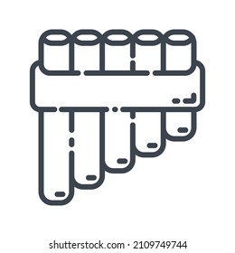 Vector line icon of a panpipes flute. Musical woodwind instrument icon. panpipes isolated on transparent background.