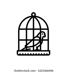 Vector line icon for parrot in a cage