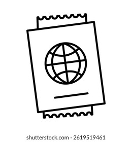 Vector line icon with passport and ticket inside isolated on white background.	
