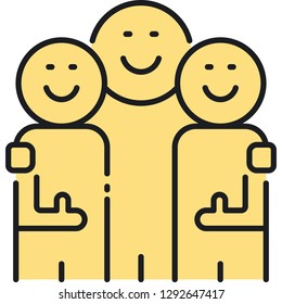 Vector line icon of people embracing each other, business relationship illustration concept
