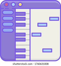 Icono de línea de vector de un rollo de piano en la interfaz de una estación de trabajo de audio digital de la División para el Adelanto de la Mujer