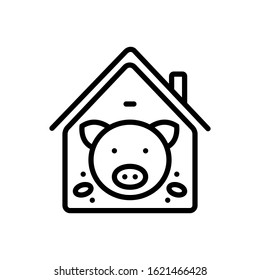 Vector line icon for pig in pigsty