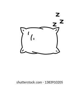 Vector line icon with pillow silhouette. Sleep related symbol. Vector Illustration.