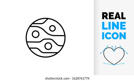 vector line icon of planet mars, venus, neptune or jupiter in our solar system as a black symbol on a white background