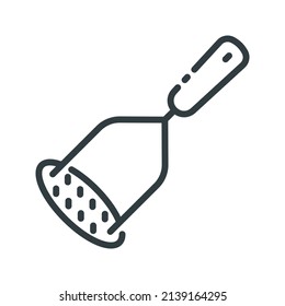 Vector line icon of a potato masher isolated on transparent background. Kitchen utensil symbol.