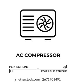 Icono de línea de Vector relacionado con el compresor de CA. Línea perfecta. Trazo Editable.