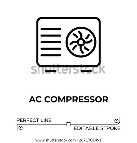 Vector line icon related to ac compressor. Perfect Line. Editable Stroke.