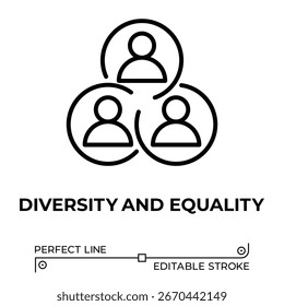 Ícone de linha de vetor relacionado a diversidade e igualdade. Linha Perfeita. Traço editável.