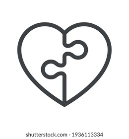 Vector Line Icon Related to Love. Heart Puzzle Jigsaw Symbol. Editable Stroke.