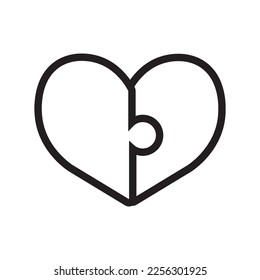 Vector Line Icon Related to Love. Heart Puzzle Jigsaw Symbol. Editable Stroke.