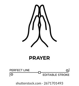 Vector line icon related to prayer. Perfect Line. Editable Stroke.