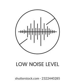 Vector line icon representing low noise level, indicating minimal sound emission or disturbance.