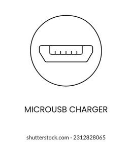 Vector line icon representing a micro USB charger.