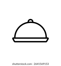A vector line icon of a restaurant cloche or food dome with steam lines. Ideal for food delivery, fine dining, catering services, and restaurant branding projects.