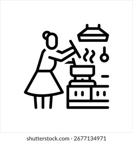Icono de línea de Vector para cocinar de forma segura