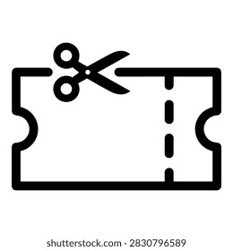 Vector line icon of scissors cutting a coupon