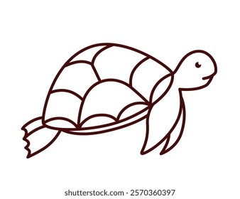 Vector line icon of sea turtle, coloring page for kids, outline illustration of cartoon swimming turtle