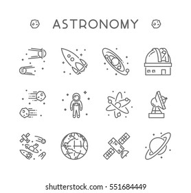 Vector Line Icon Set For Astronomy. Linear Web Symbol For Space.