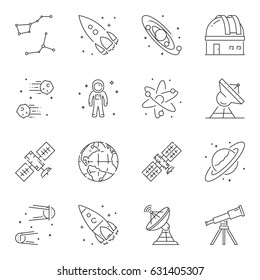 Vector line icon set for astronomy. Linear web symbol for space.