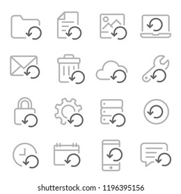Vector Line Icon Set of Backup Restore Recovery. Contains Restore Data, Backup, Resend and more.