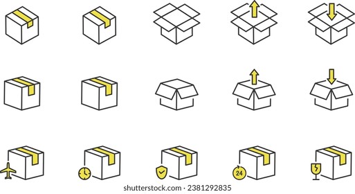Vector Line Icon Set for Cardboard Package and Parcel-related Icons