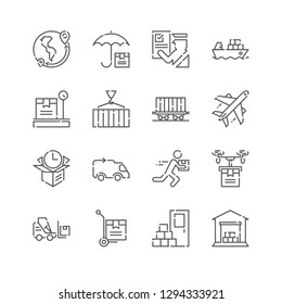 Vector Line Icon Set. Cargo Delivery Related Linear Icons. Cargo Delivery Symbols, Pictograms. Pixel Perfect Design. Editable Stroke. Adjust Line Weight. Expand to Any Size. Change to Any Color.