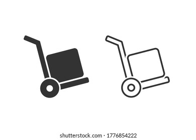 Vector line icon set cart with box on white. handcart  icon