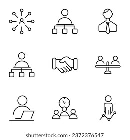 Vector line icon set for design, apps, banners, web sites. Editable strokes. Outline symbols of staff, work, job, handshaking, work on laptop 