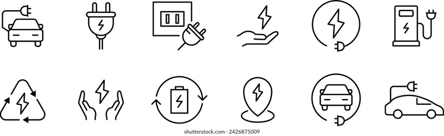 
Vector Line Icon Set Related to Electricity and Eco-Cars